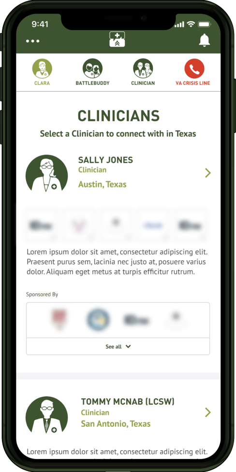 Screenshot showing the clinicians profile at Sound Off app