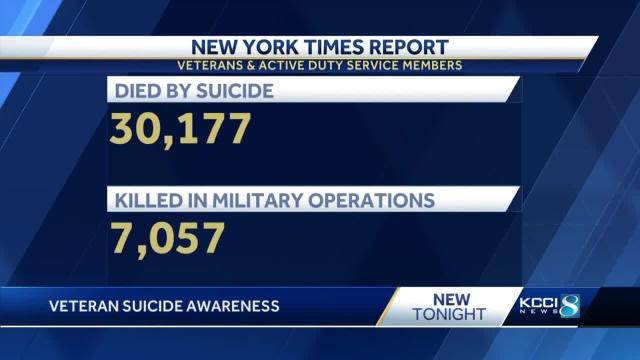 Panel showing a New York Times report about veterans died by suicide x veterans killed in military operations