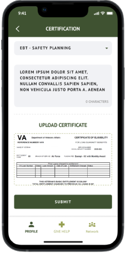 Mobile screenshot showing how upload evidence of completion to the “Certifications” on your Sound Off compensated clinician profile